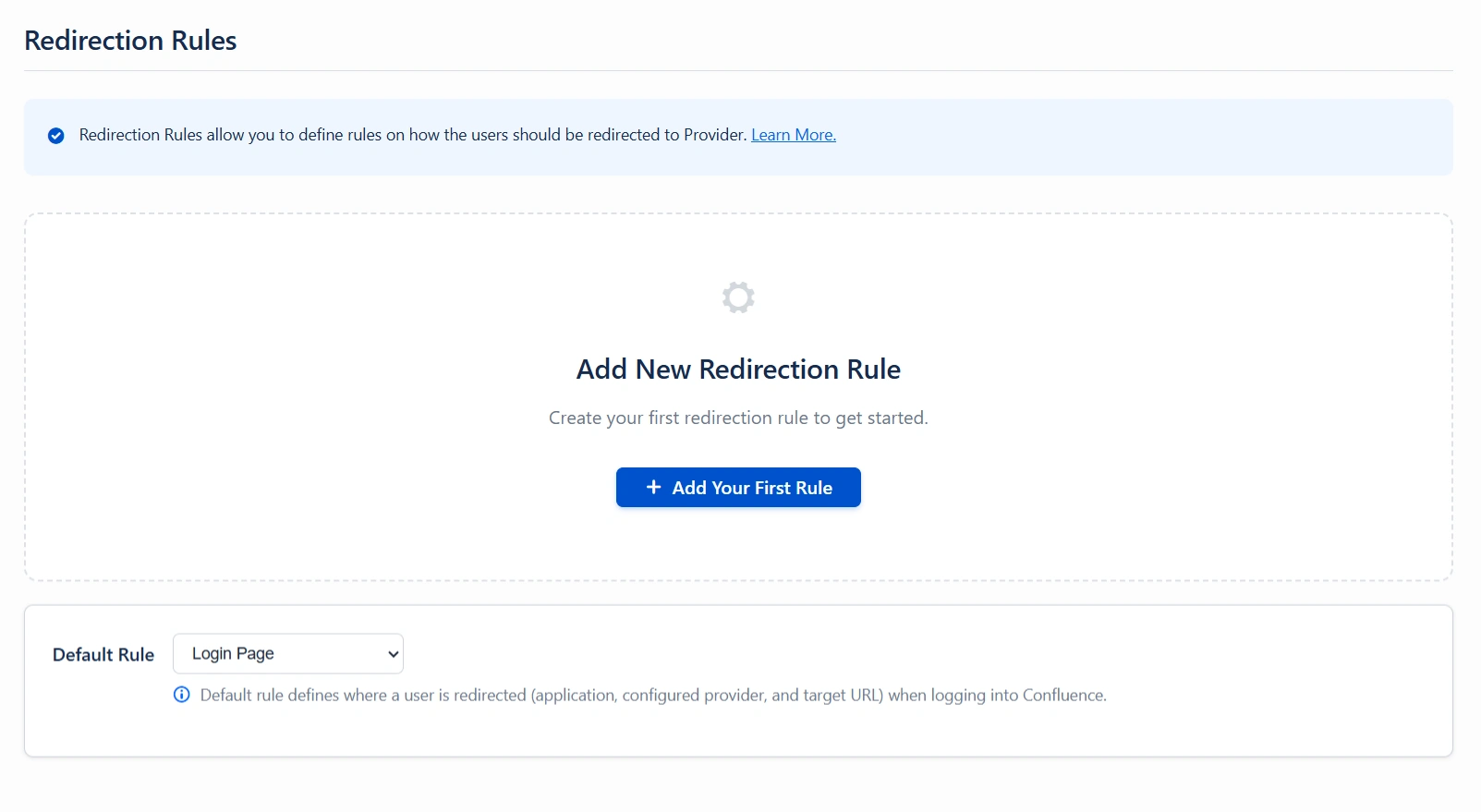 oauth 2.0 authentication, single sign on authentication, OAuth / OpenID Single Sign On (SSO) into Confluence, Redirection Rules tab with provision for creating new rule