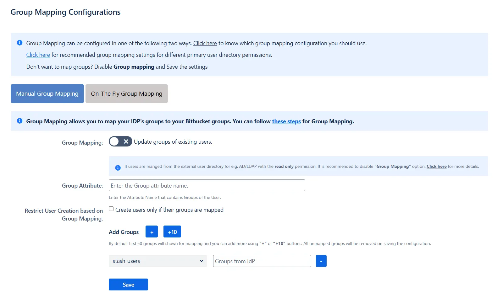 Manual Group Mapping section in the User Groups - Group Mapping page