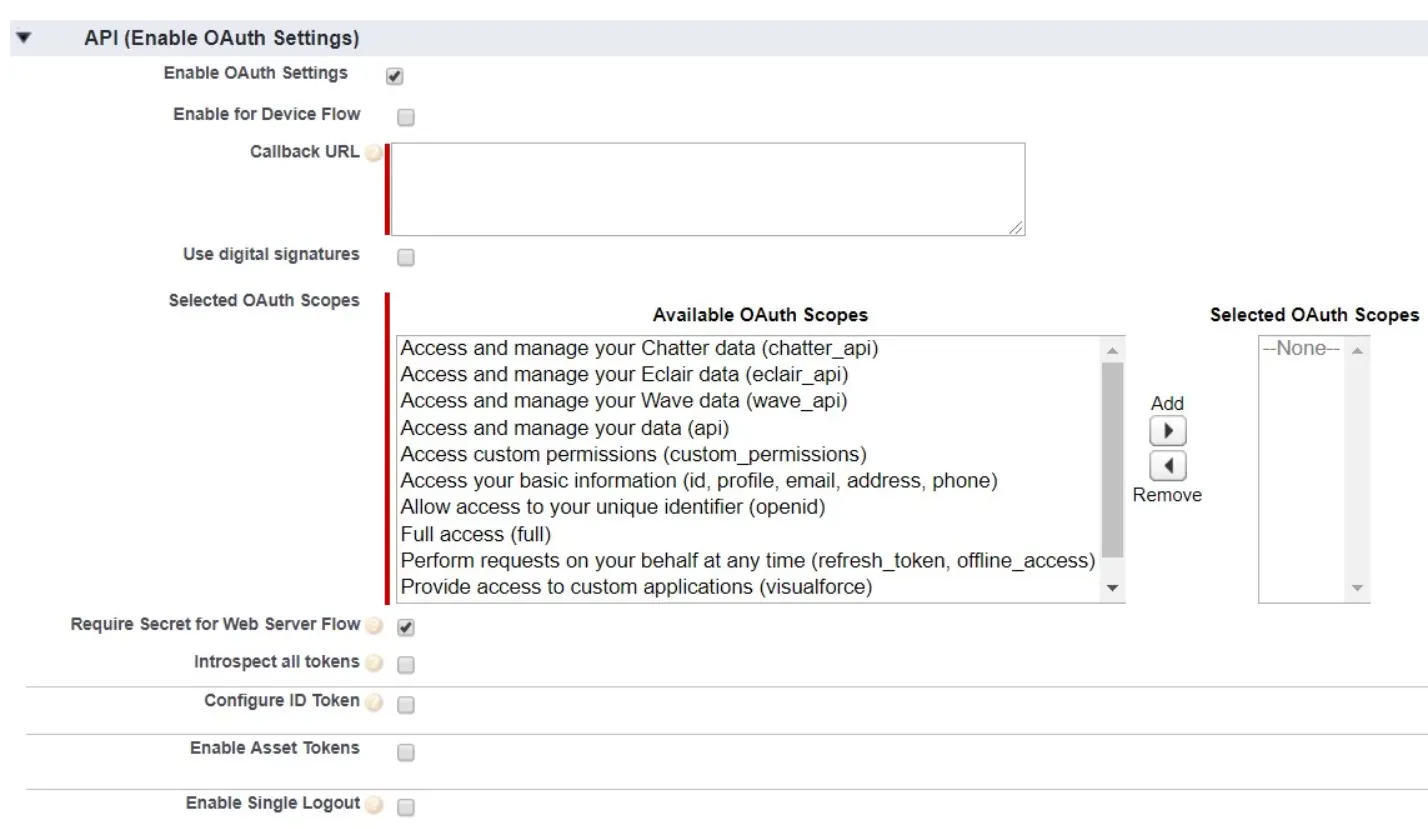 OAuth / OpenID Single Sign On (SSO) using Salesforce Identity Provider, Enable OAuth Settings