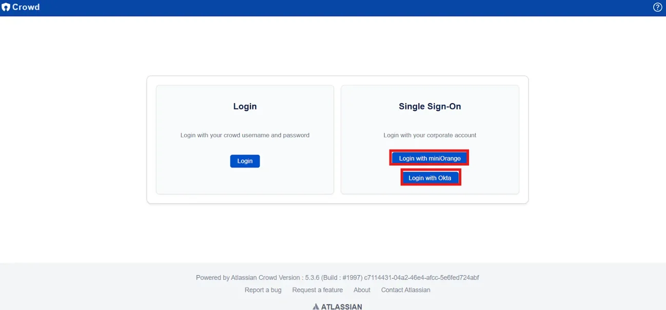 SAML Single Sign On (SSO) into Crowd, login buttons on login page for multiple IDP