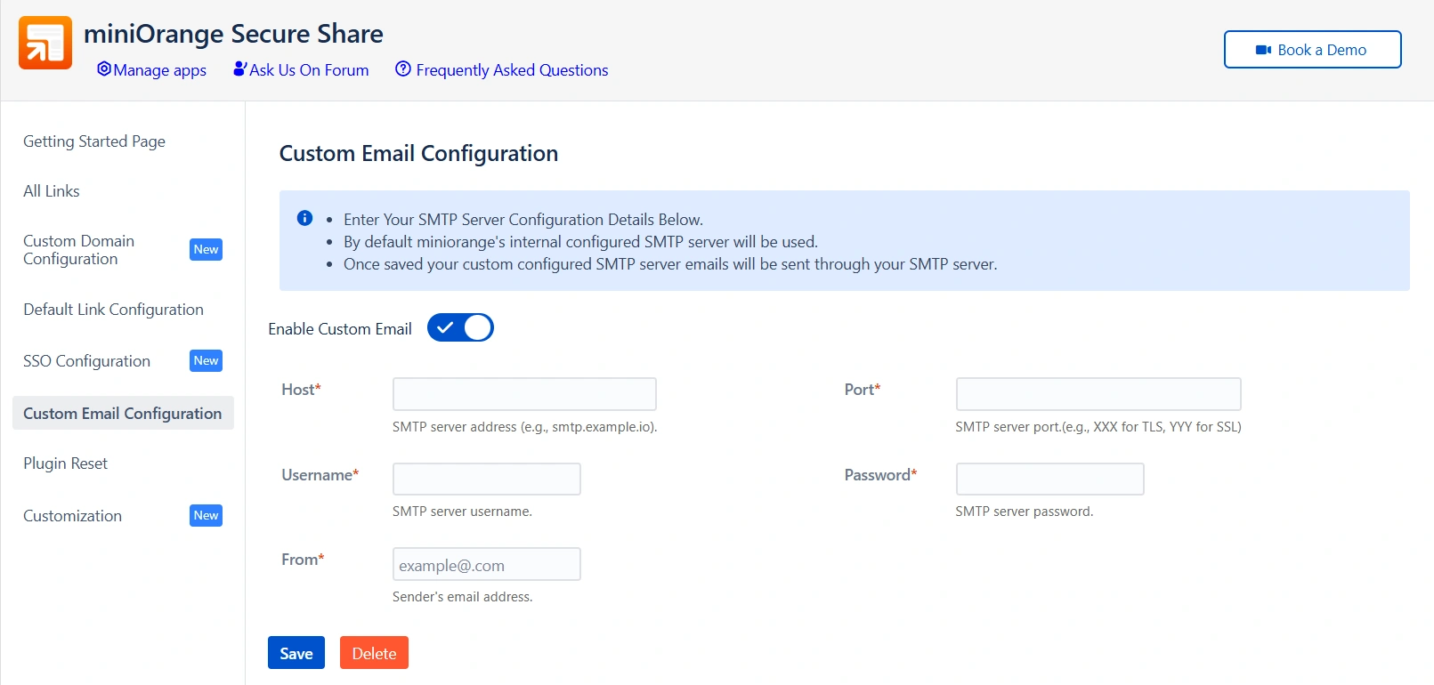 Secure Share custom email configuration