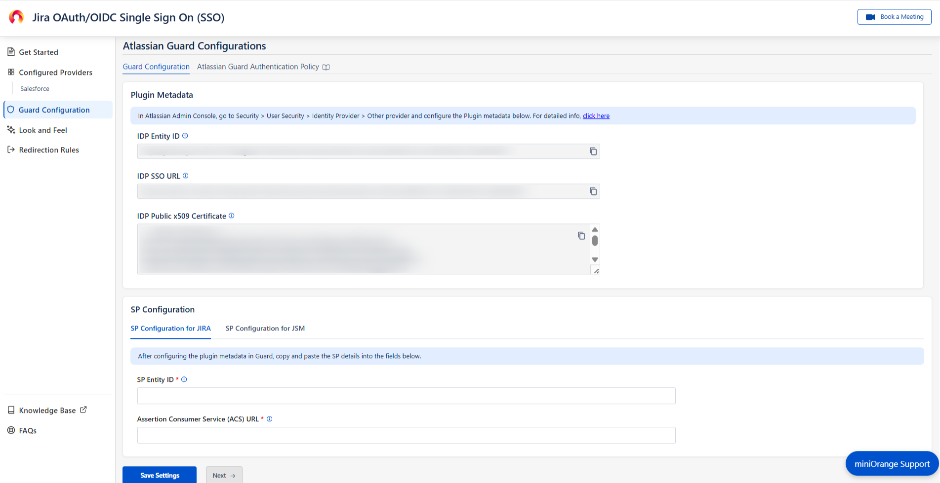 Atlassian Guard configurations page where Plugin Metadata details can be found
