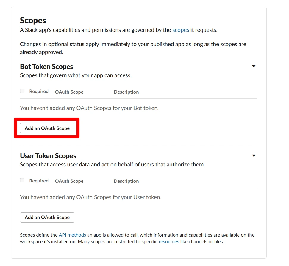 Add an OAuth Scope in Slack