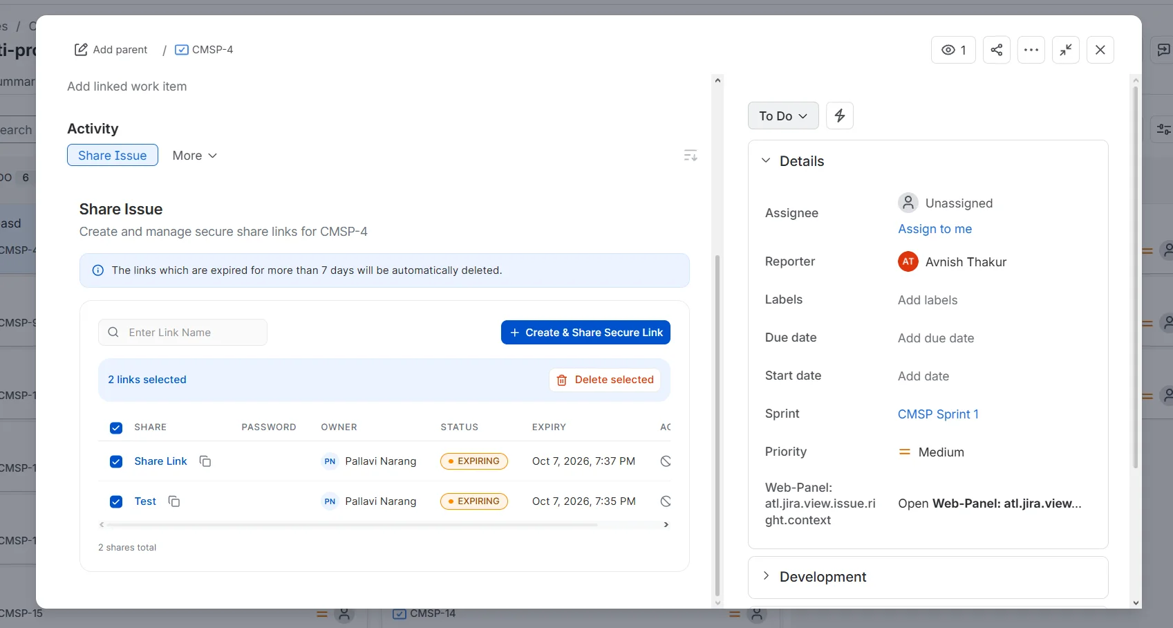 Manage and deactivate Secure Share links