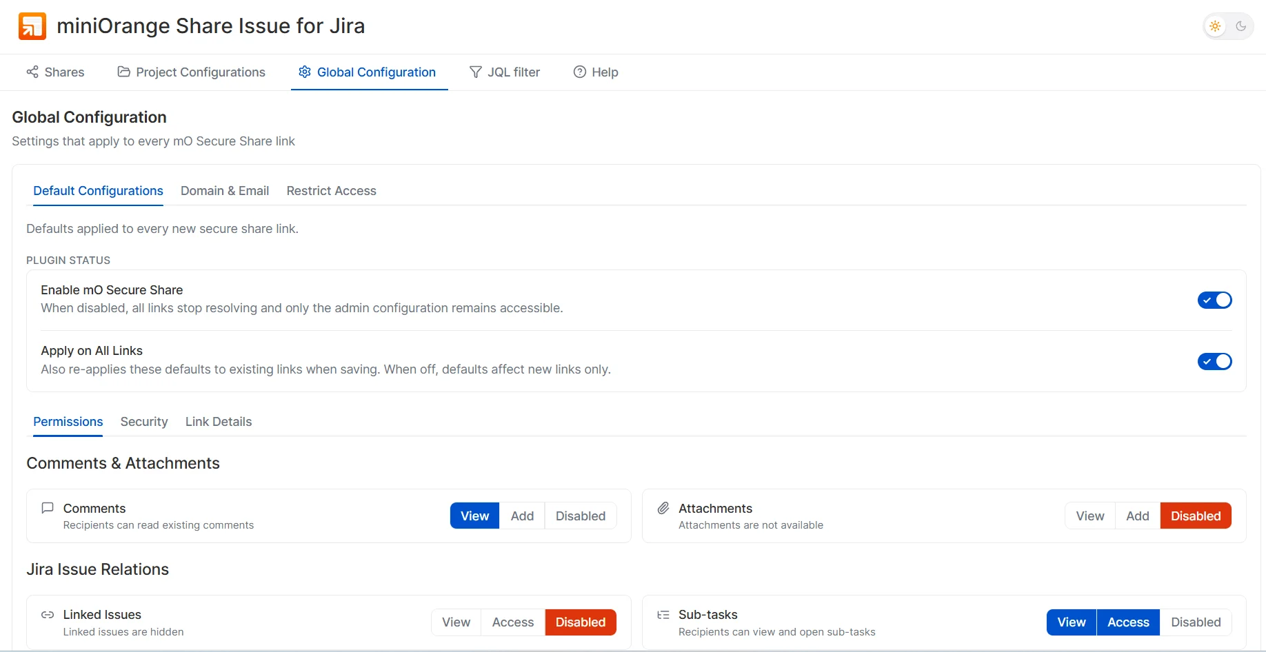 Open Global Configuration in Secure Share