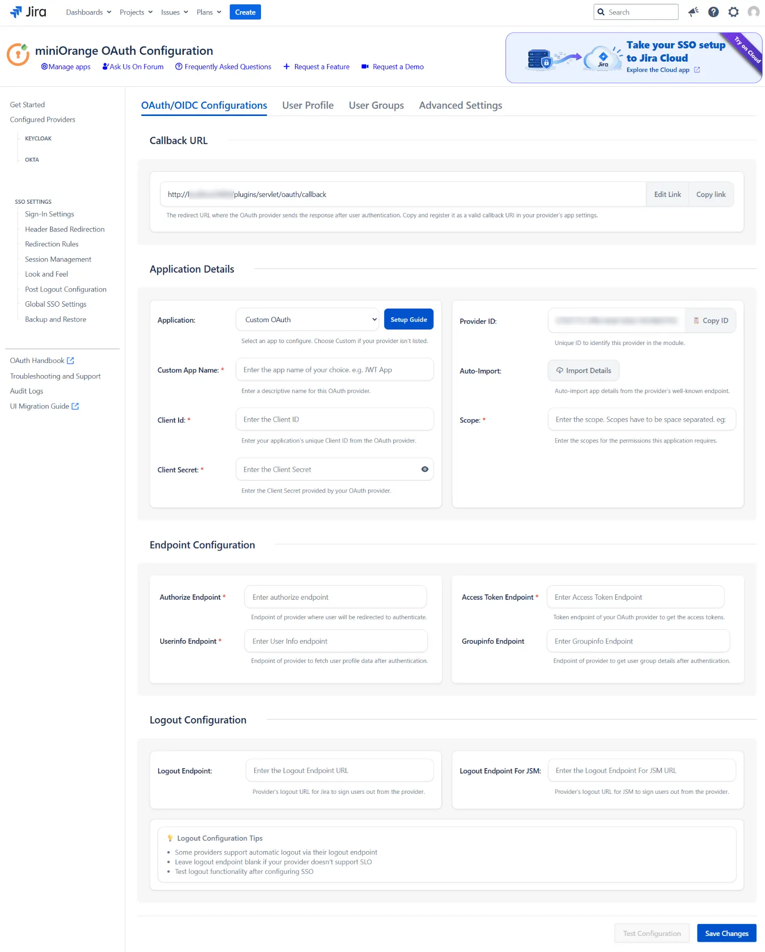 OAuth / OpenID Single Sign On (SSO), Configure Custom OAuth app
