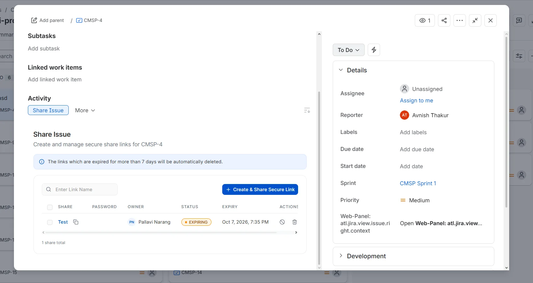 Manage shared links