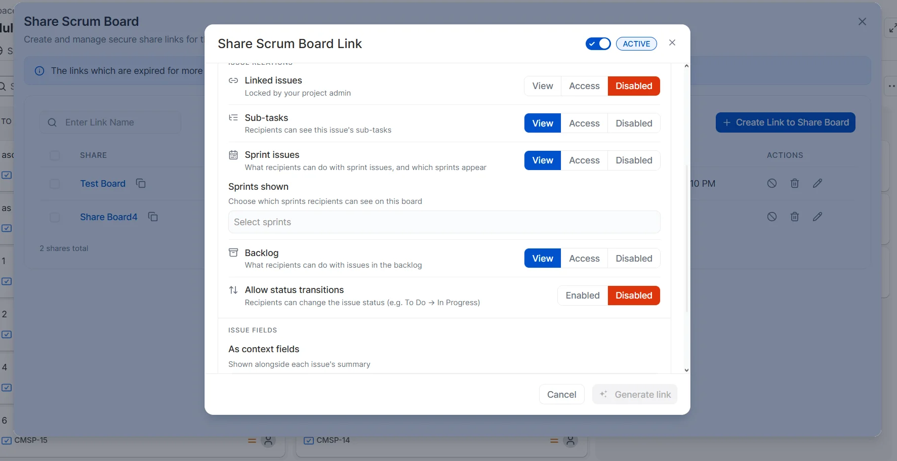 Configure Share Board Link settings
