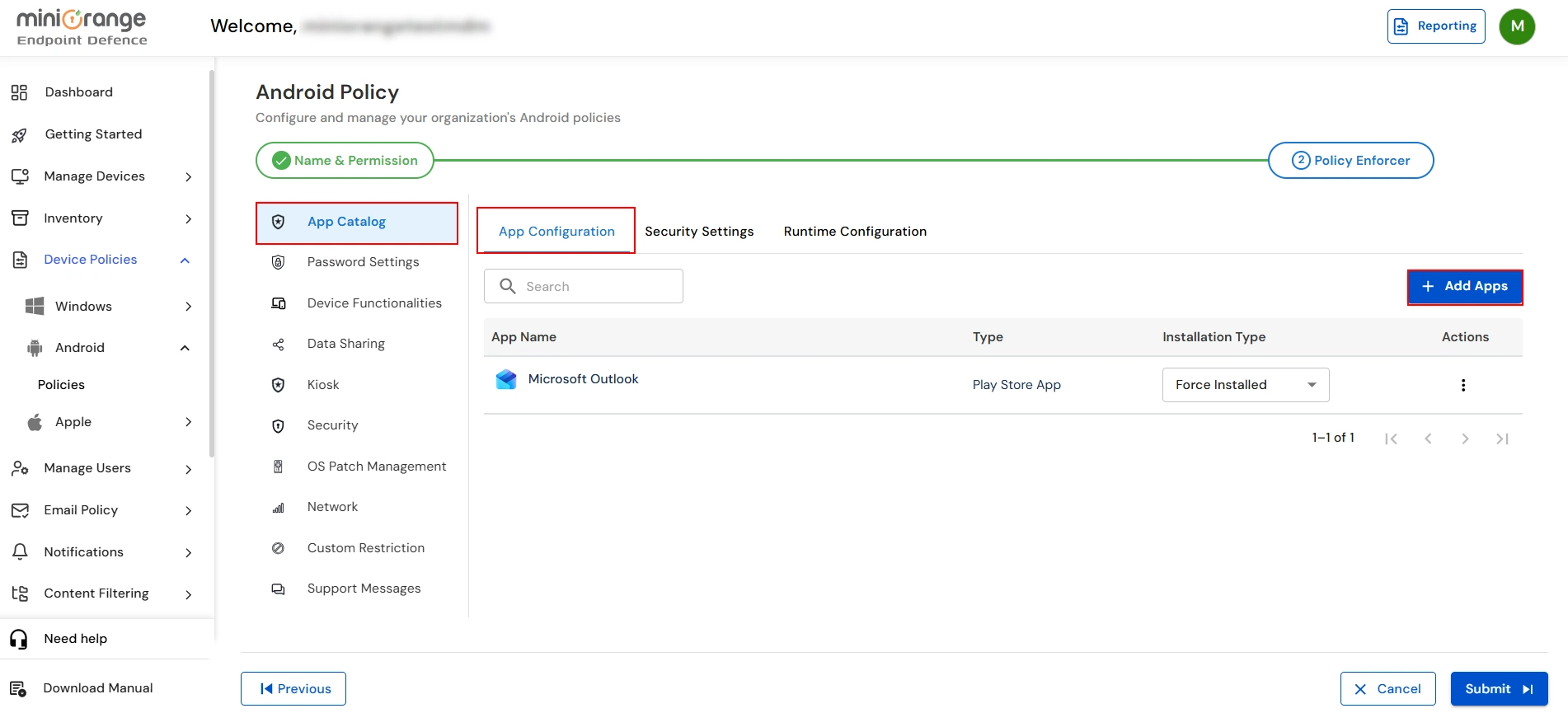 Edit selected Policy on Android Apps