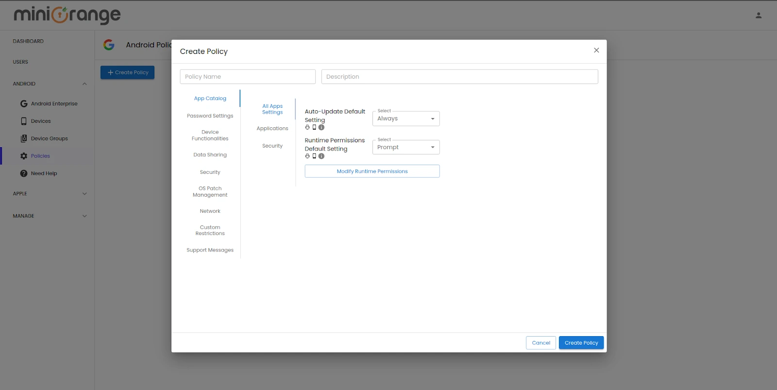 Create Policy for Restriction MDM