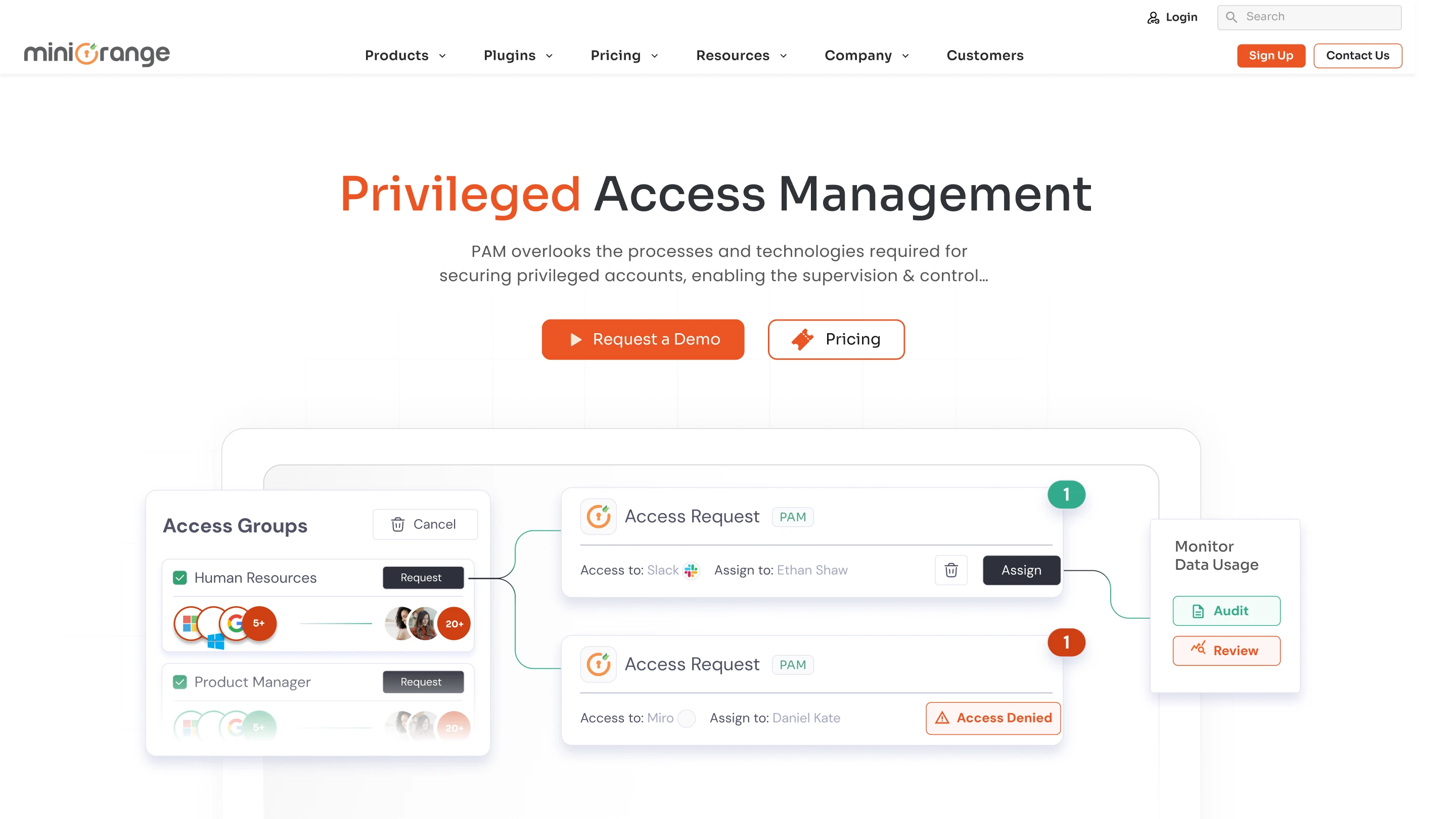 Screenshot of the miniOrange Privileged Access Management (PAM) solution page