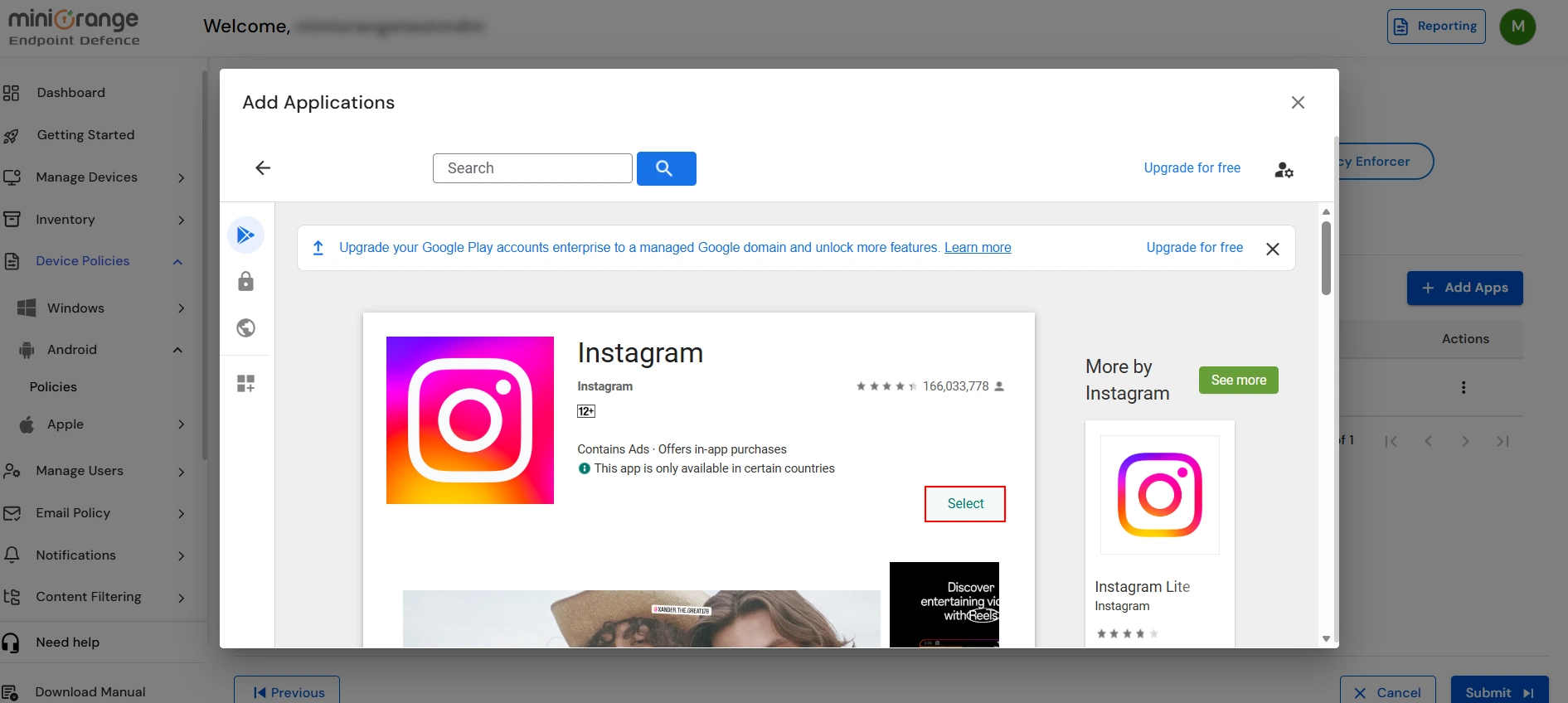 Select apps to block on managed device