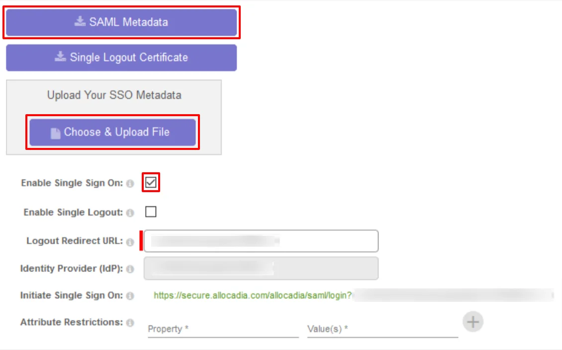 Allocadia Single Sign-On (SSO) Keep SP Metadata and provide the required deatails