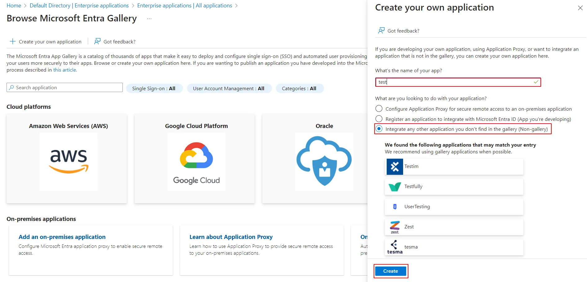 Microsoft Entra ID IDP : Non-gallery application