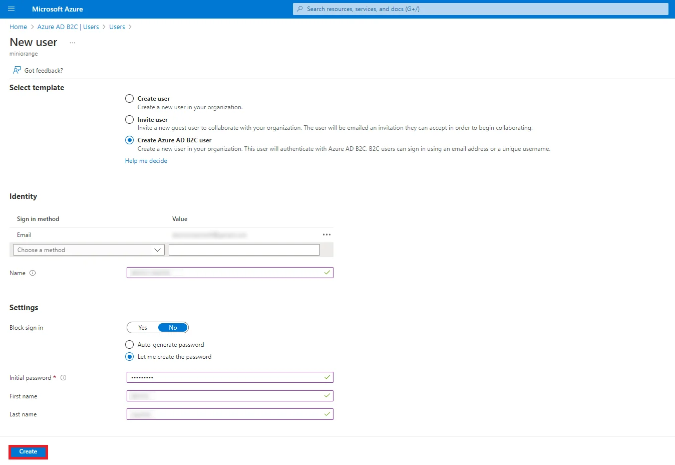 Azure B2C as IDP : Add new user