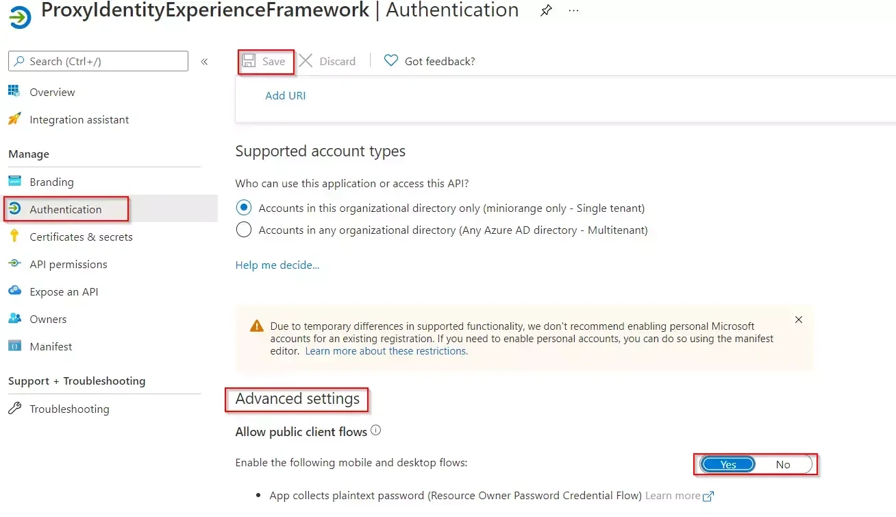 Azure B2C SSO : Under Manage, and select Authentication