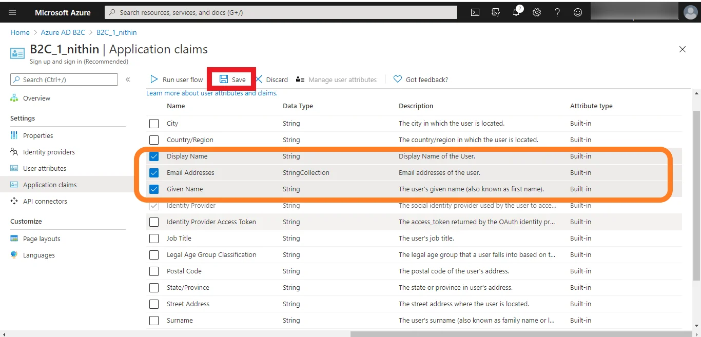 Azure B2C as IDP : Click on Save