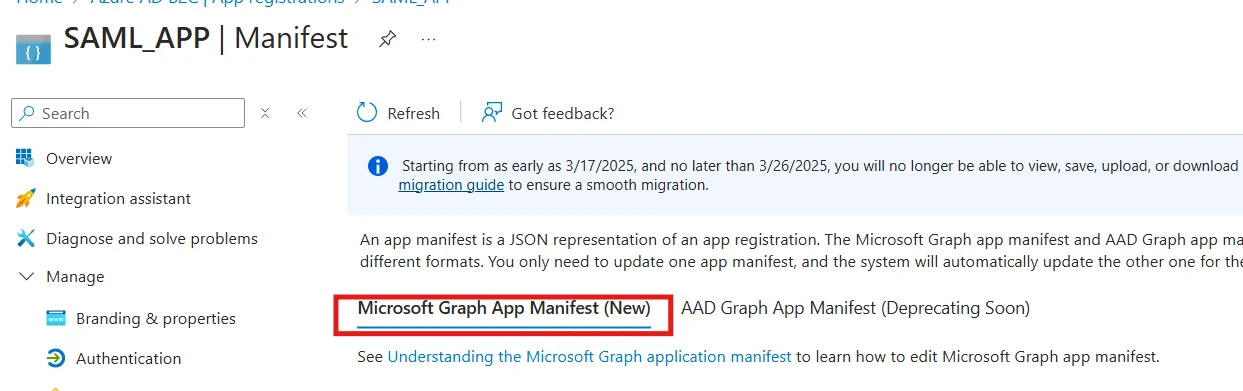 Azure B2C as IDP: In Microsoft Graph App Manifest (New)