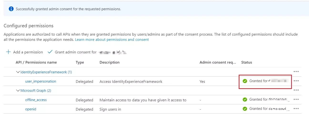 Azure B2C SSO : Refresh Granted Status