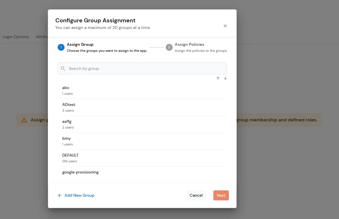 BigCommerce Single Sign-On (SSO): Choose Default as group