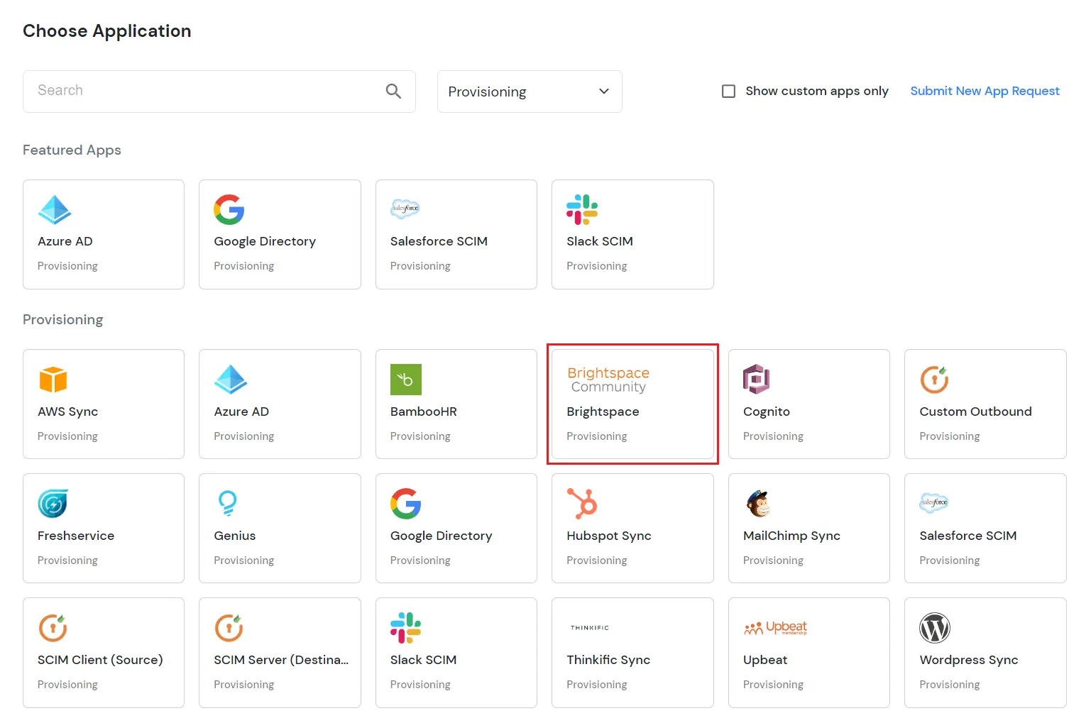 Brightspace Provisioning : miniOrange dashboard - Search Brightspace Community App