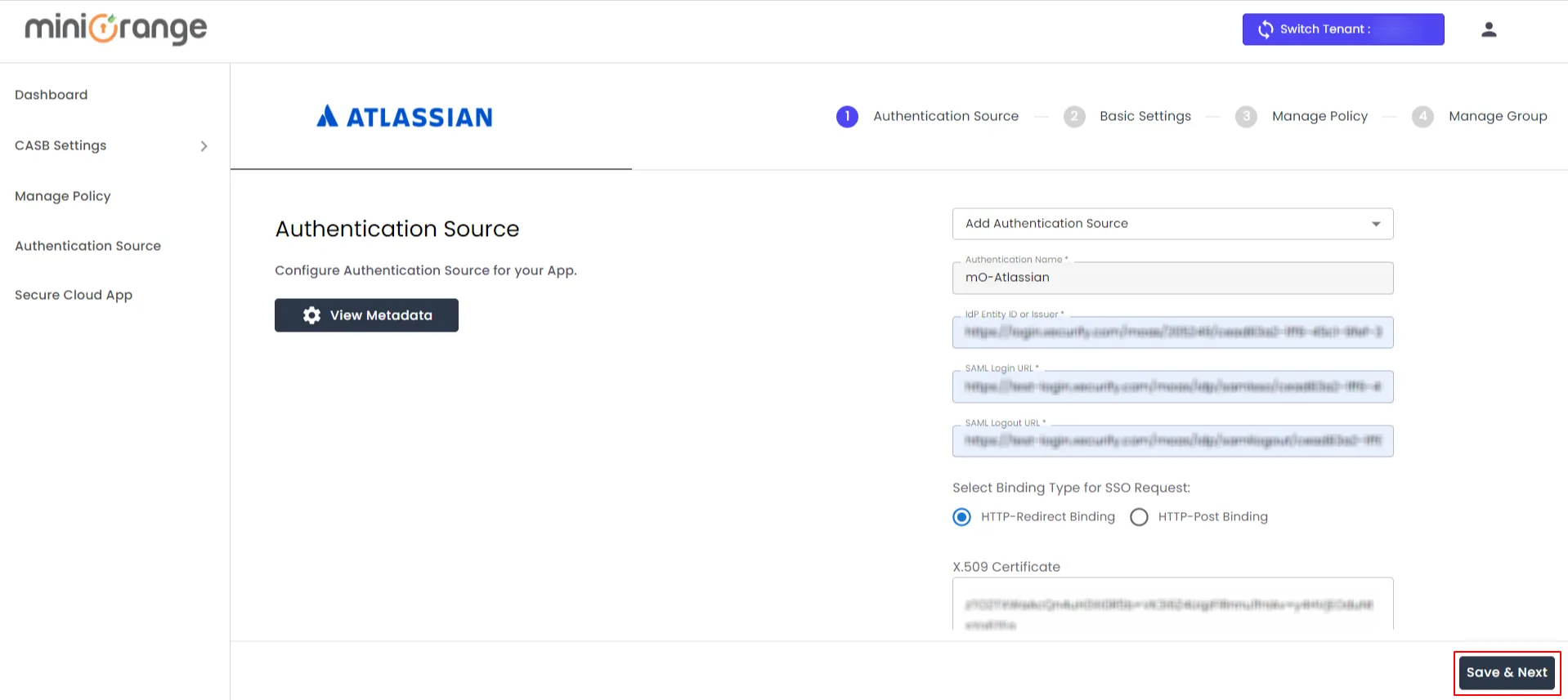 Atlassian CASB Access Restriction SP metadata IDP Details