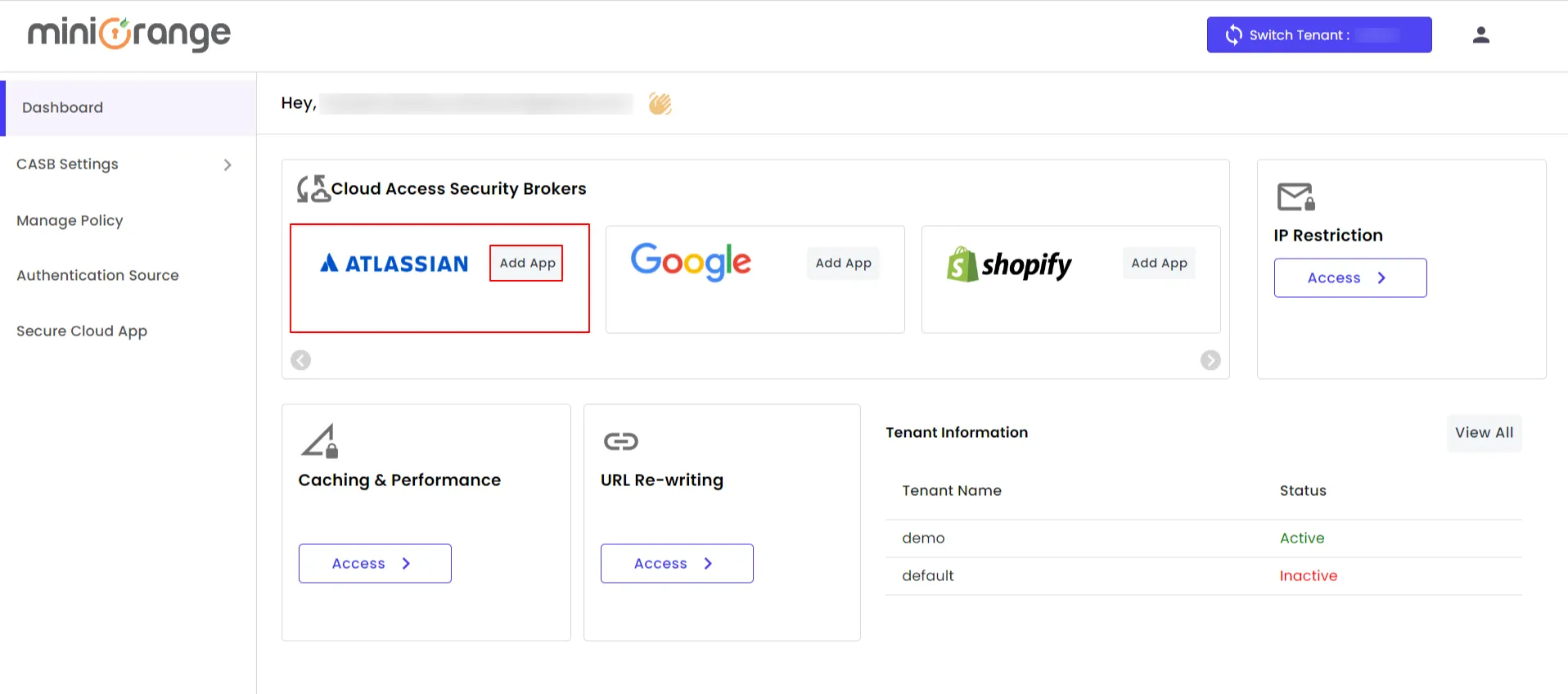 Atlassian CASB Access Restriction authentication method dashboard