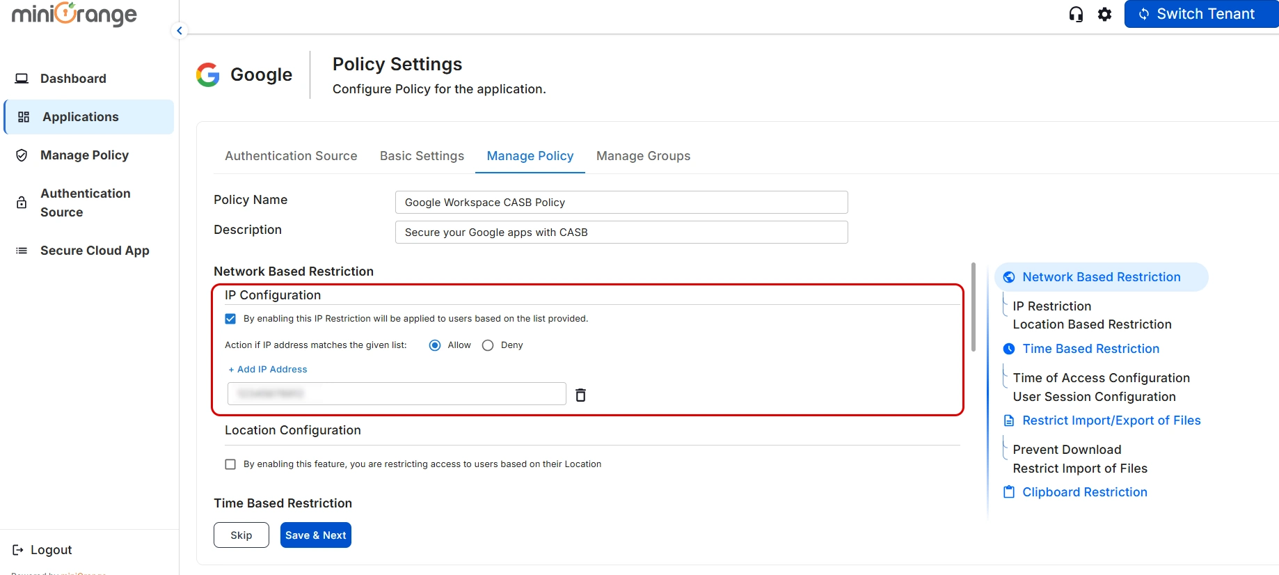 setup microsoft office365 CASB- add ip address