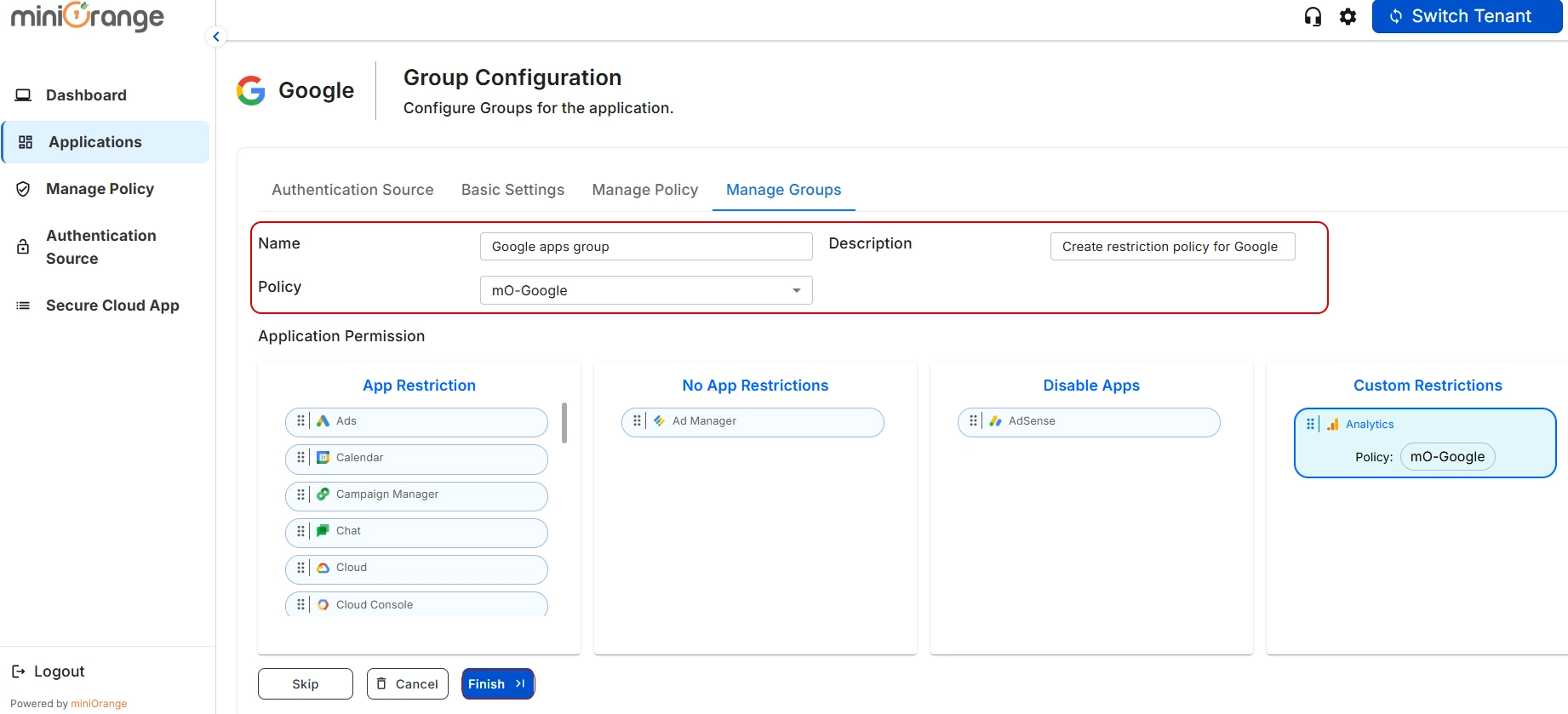 Googlr workspace CASB Basic Settings change any configuration