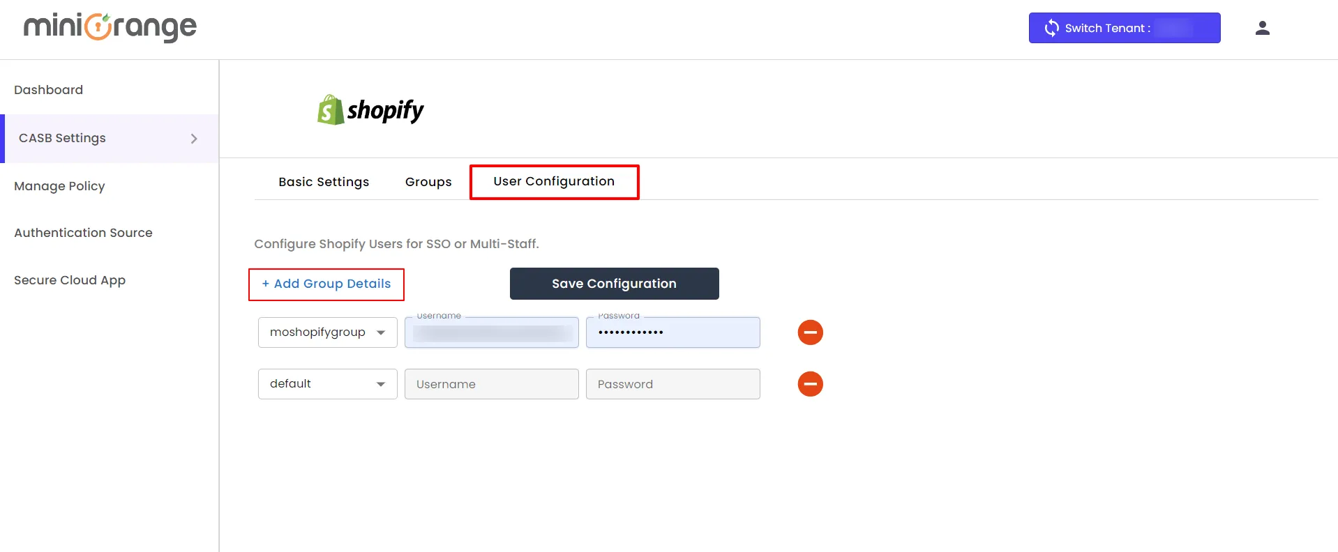 shopify non plus CASB user configuration