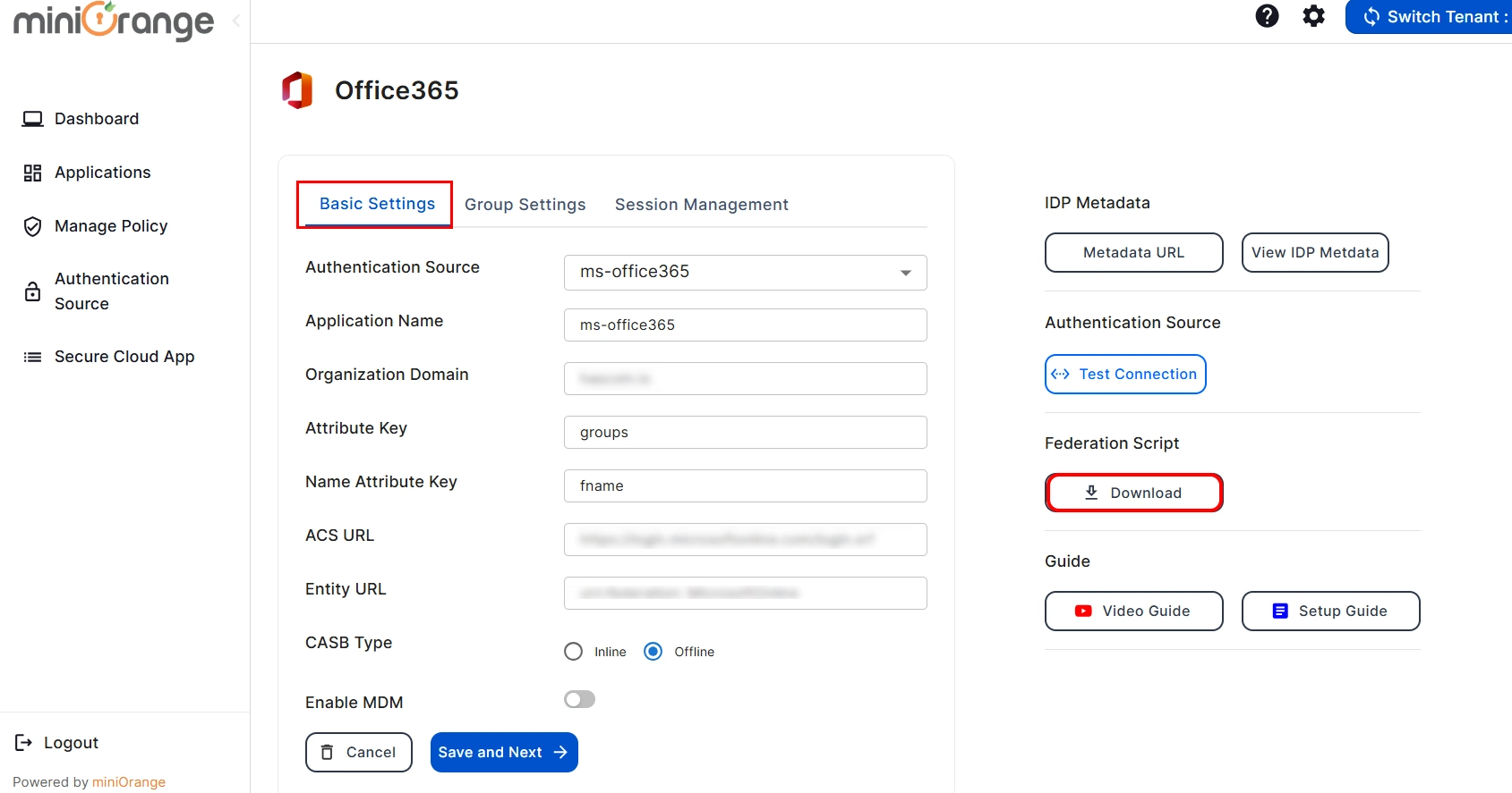 microsoft office365 CASB Download Federation Script