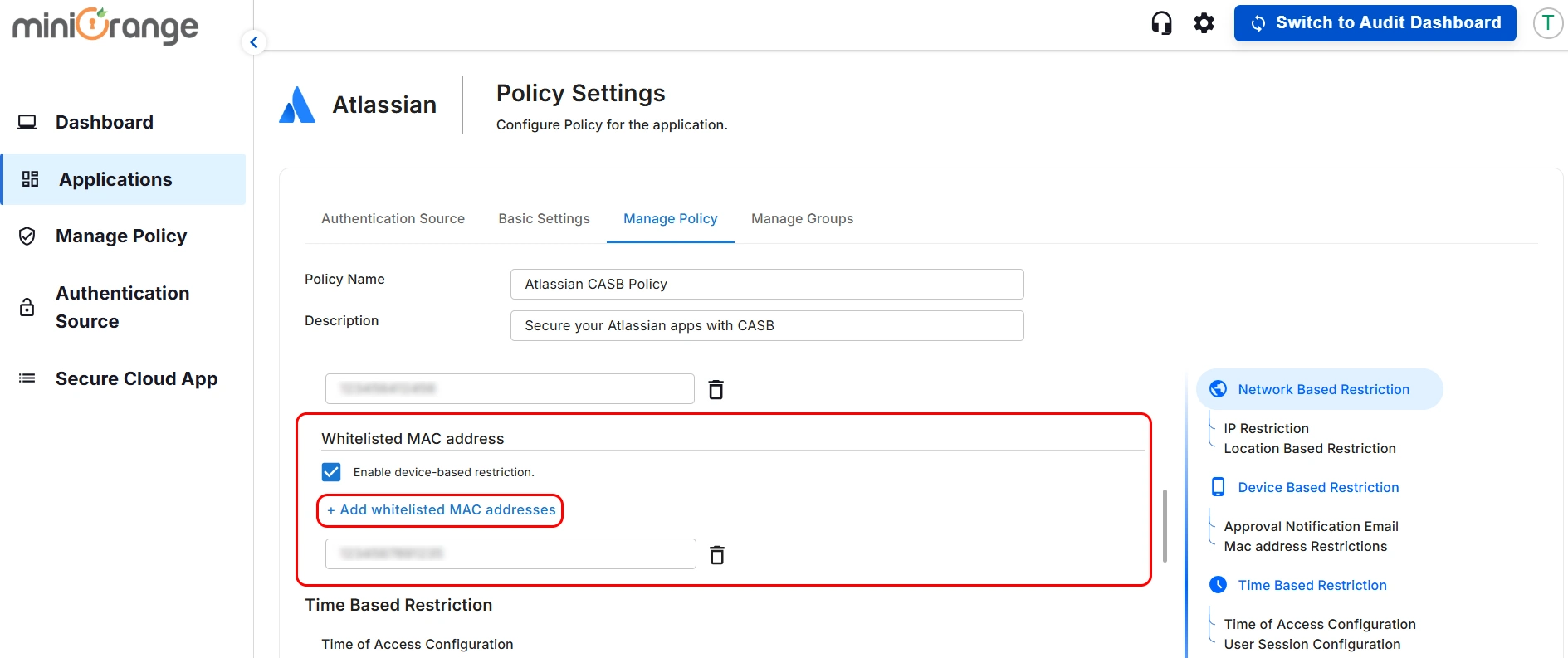 setup atlassian CASB - Whitelisted MAC address