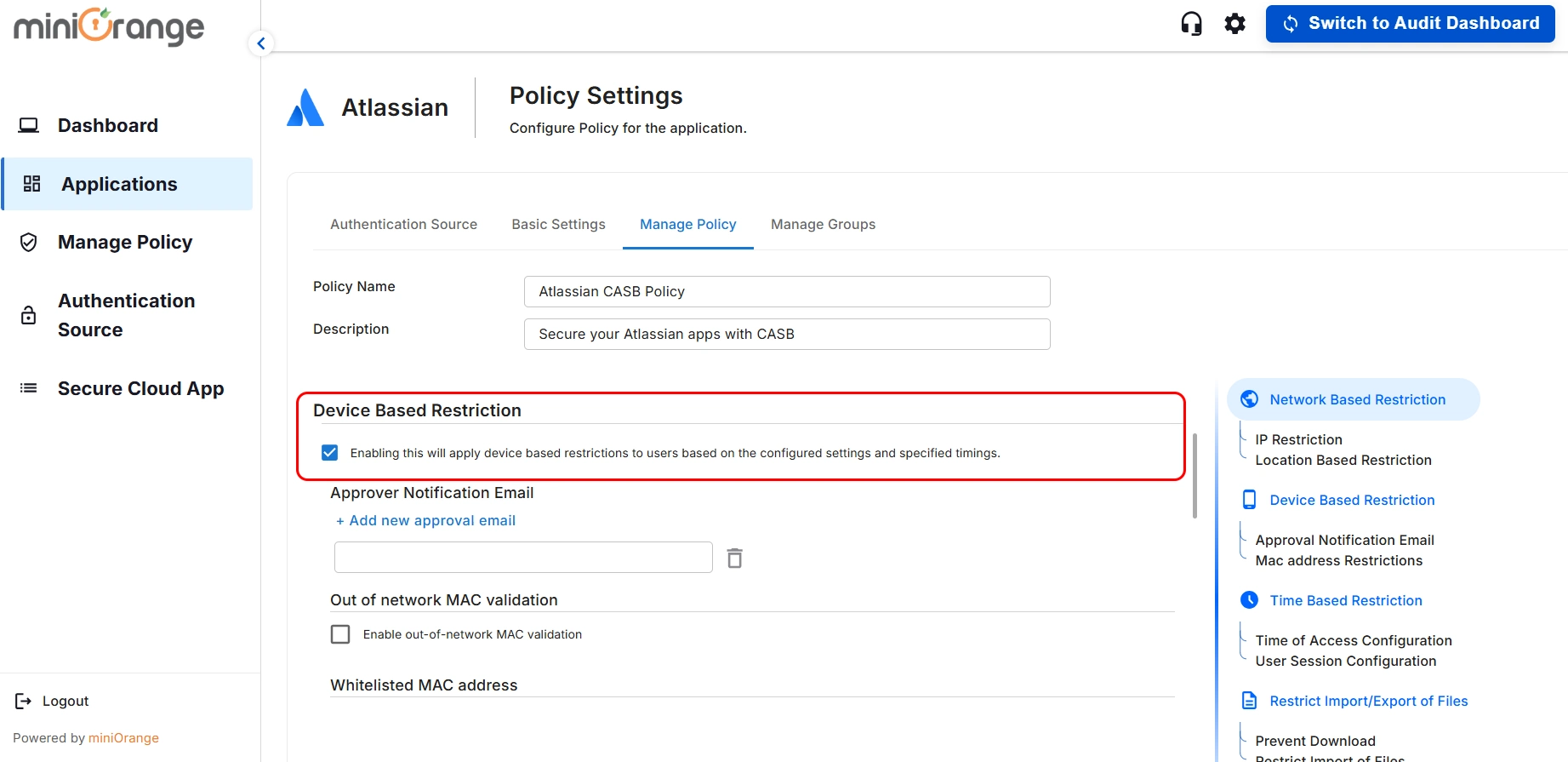 setup atlassian CASB - device restriction