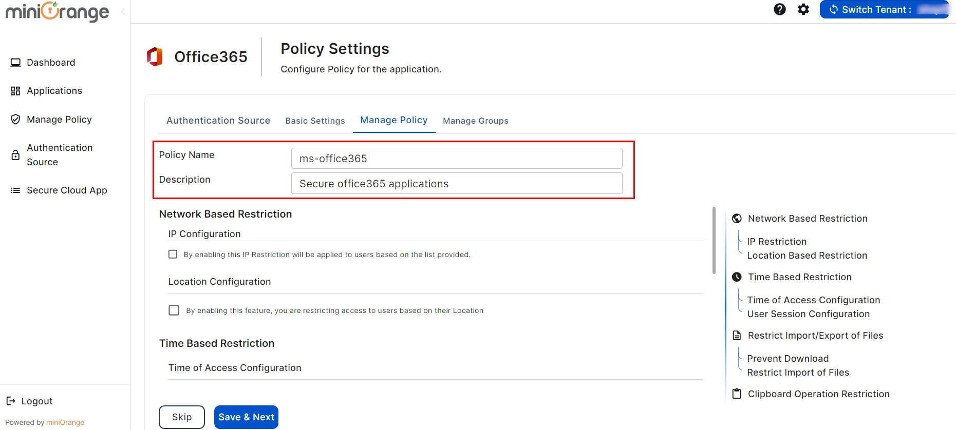 microsoft office365 CASB policies enable IP Restriction