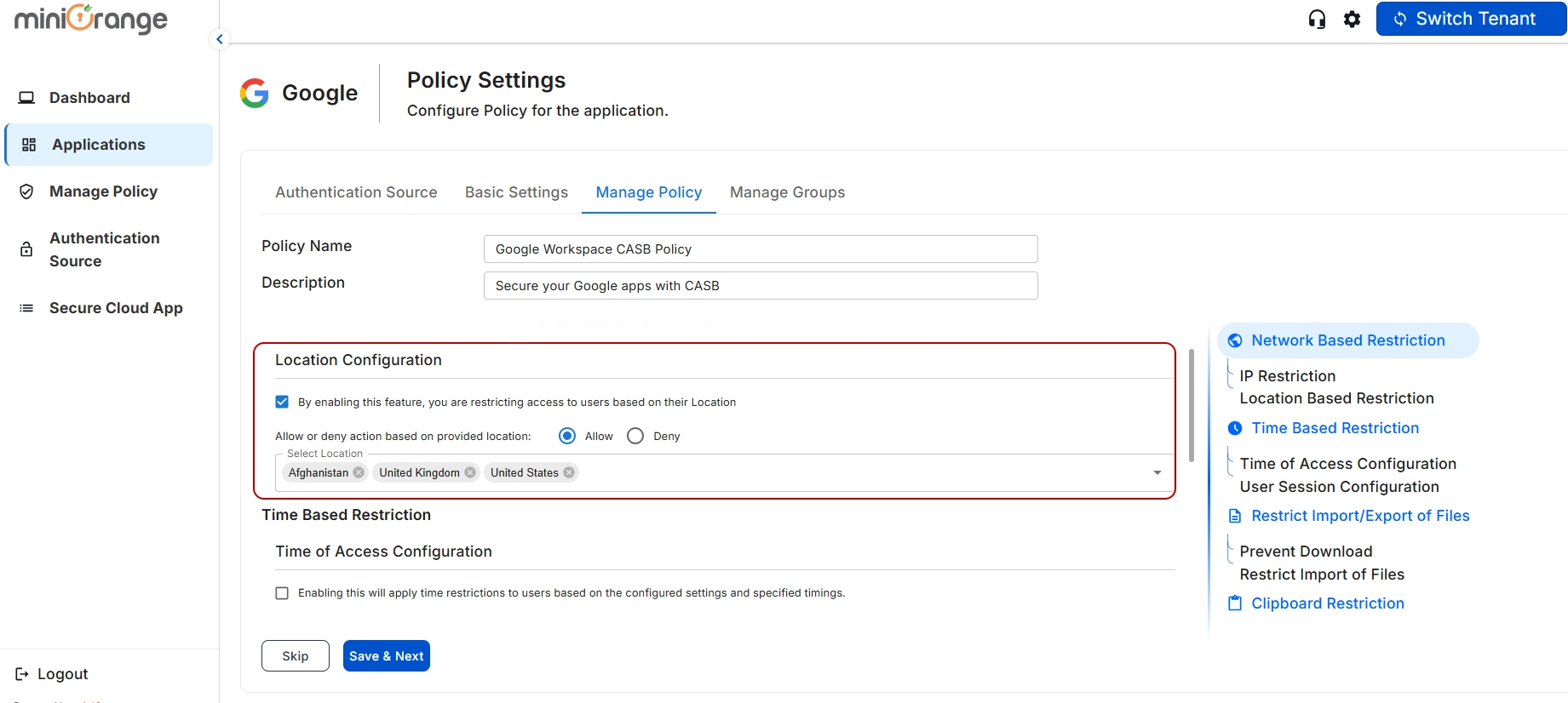 setup Google Workspace CASB- add ip address