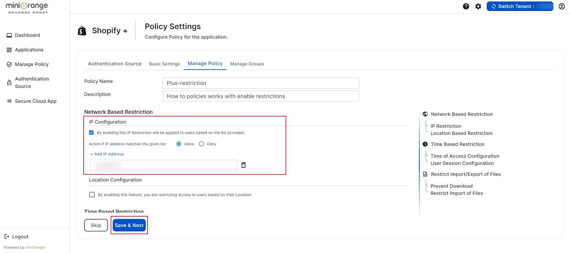 shopify plus CASB policies enable IP Restriction