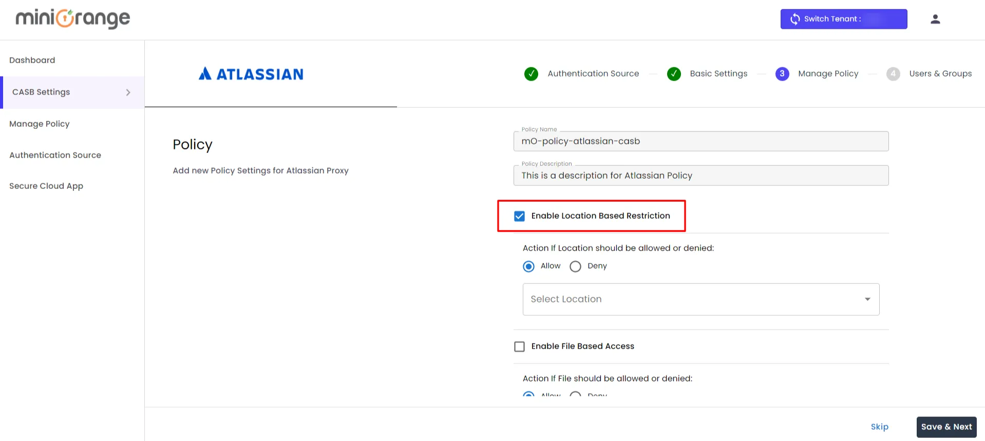 Atlassian CASB policy Location Based Restriction