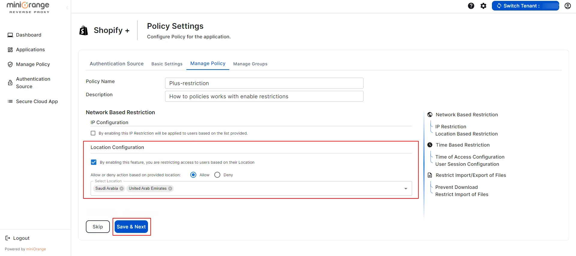 shopify CASB policies Enable Location Restriction