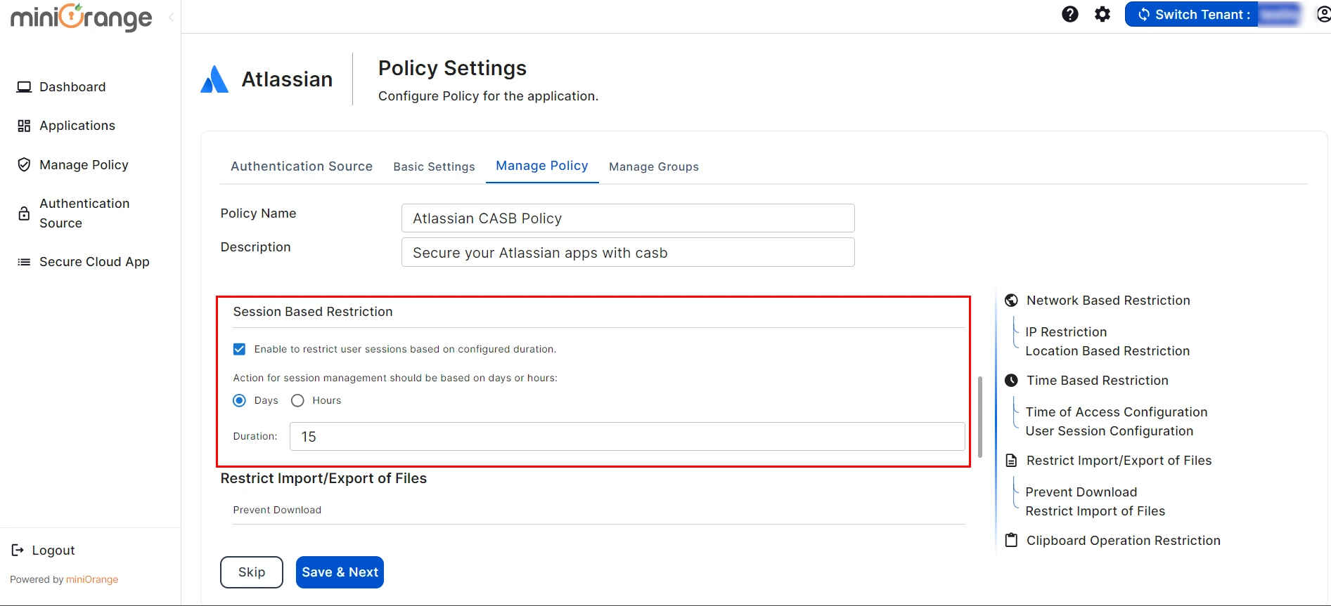 setup atlassian CASB - Session Based Restriction