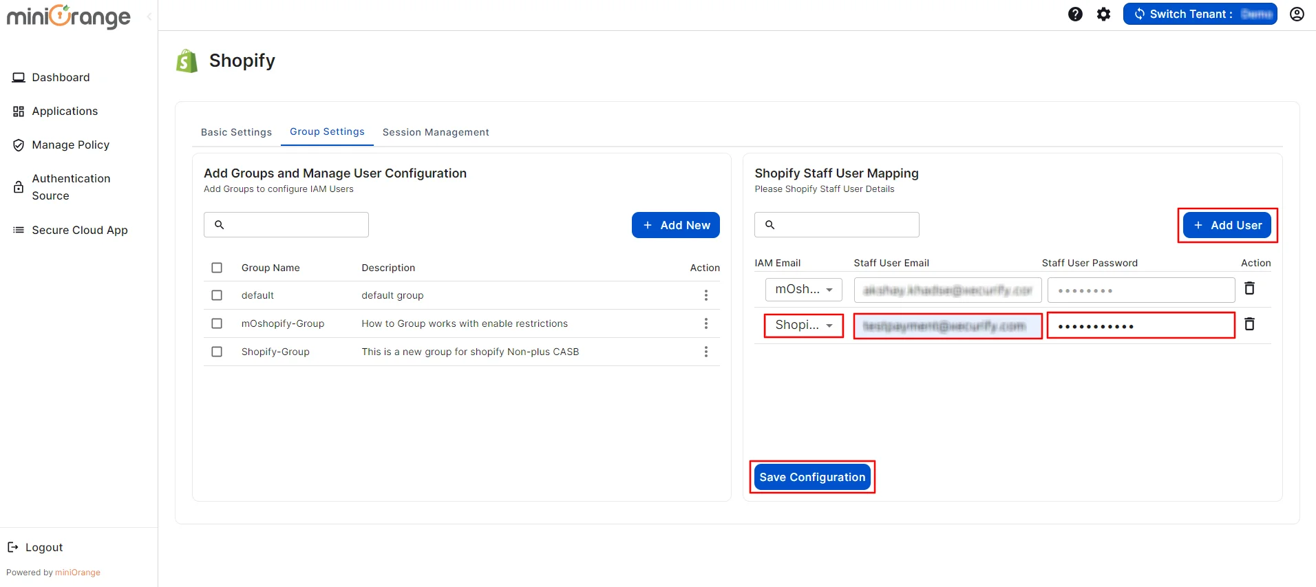 shopify non plus CASB user configuration