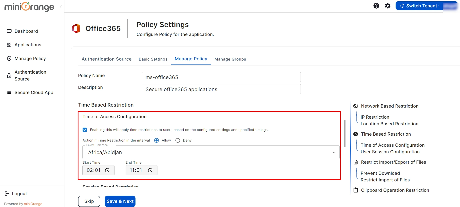 setup microsoft office365 CASB - add whitelisted paths