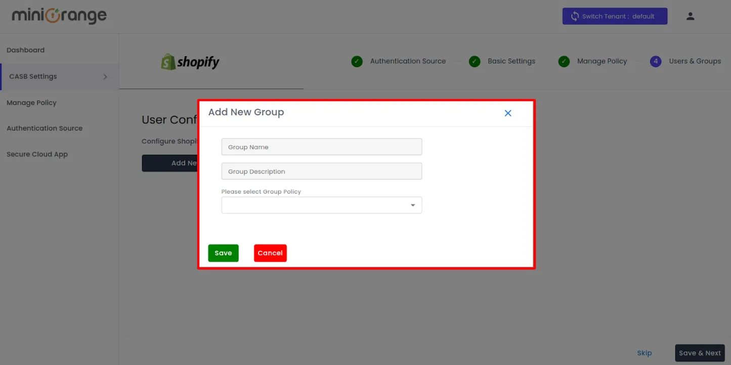shopify non plus CASB Groups submit app restriction group
