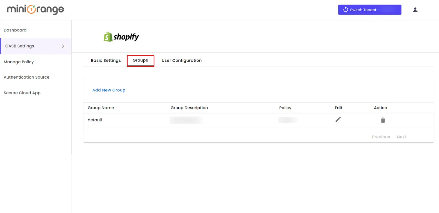 shopify non plus CASB Group Settings all configured groups