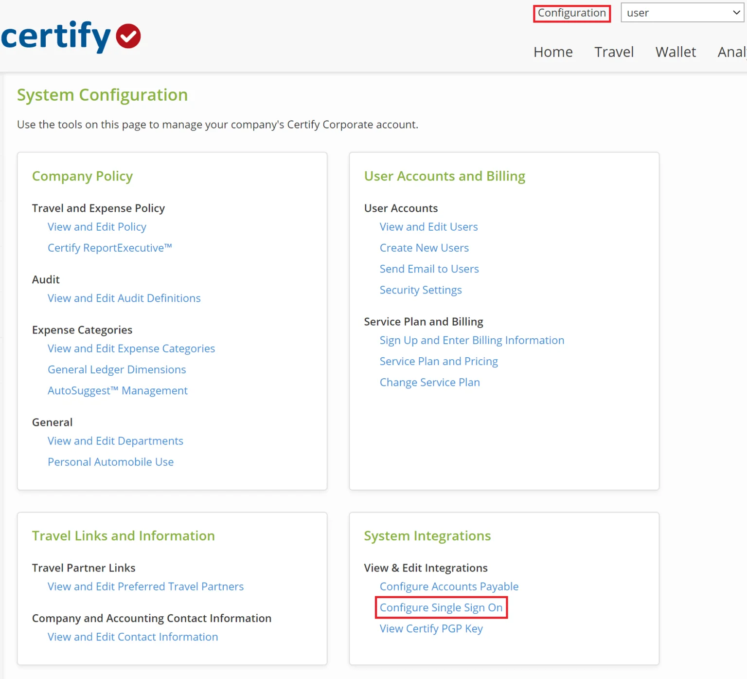Centrify Single Sign On (sso) click on Configuration