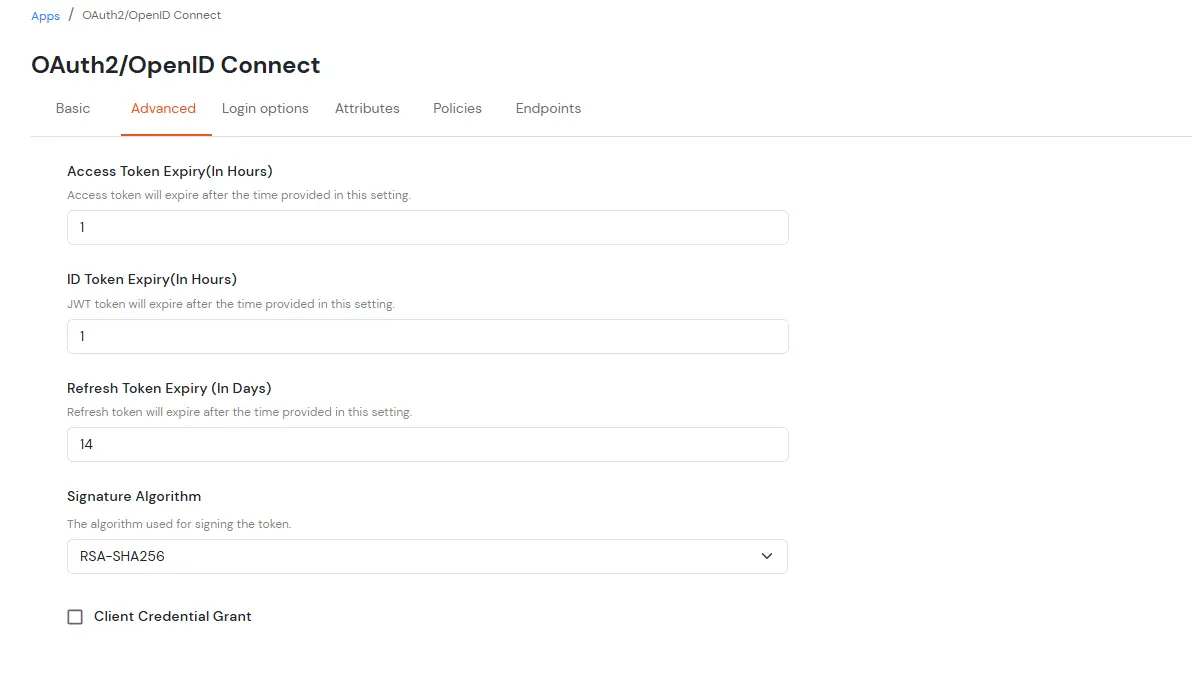 miniOrange Identity Platform Partner Portal Handbook: Go to the Advanced tab to set token expiry times.