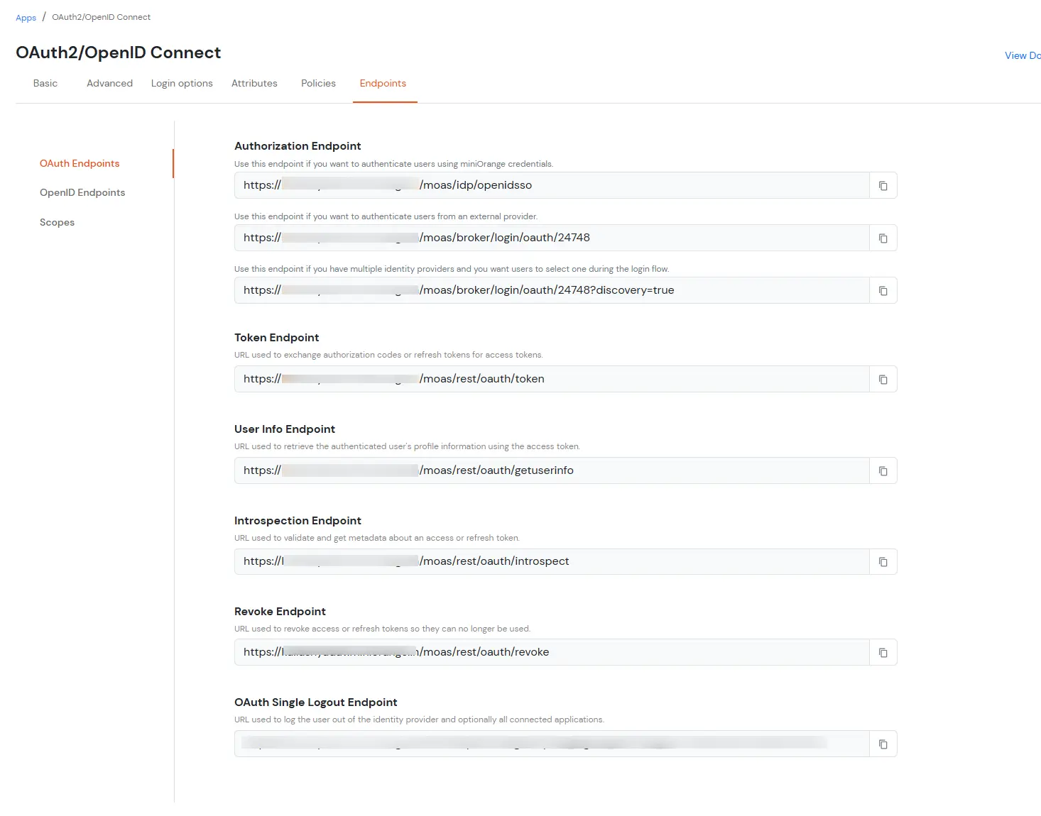 miniOrange Identity Platform Admin Handbook: View OAuth Endpoints