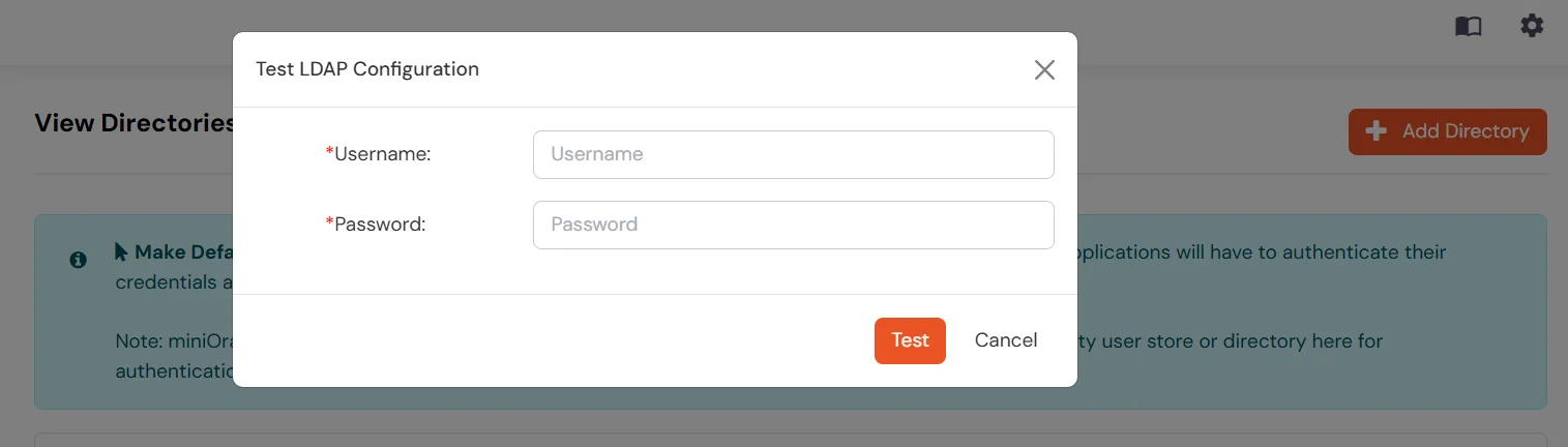 Apache Web Server : Enter username and password to test LDAP connection