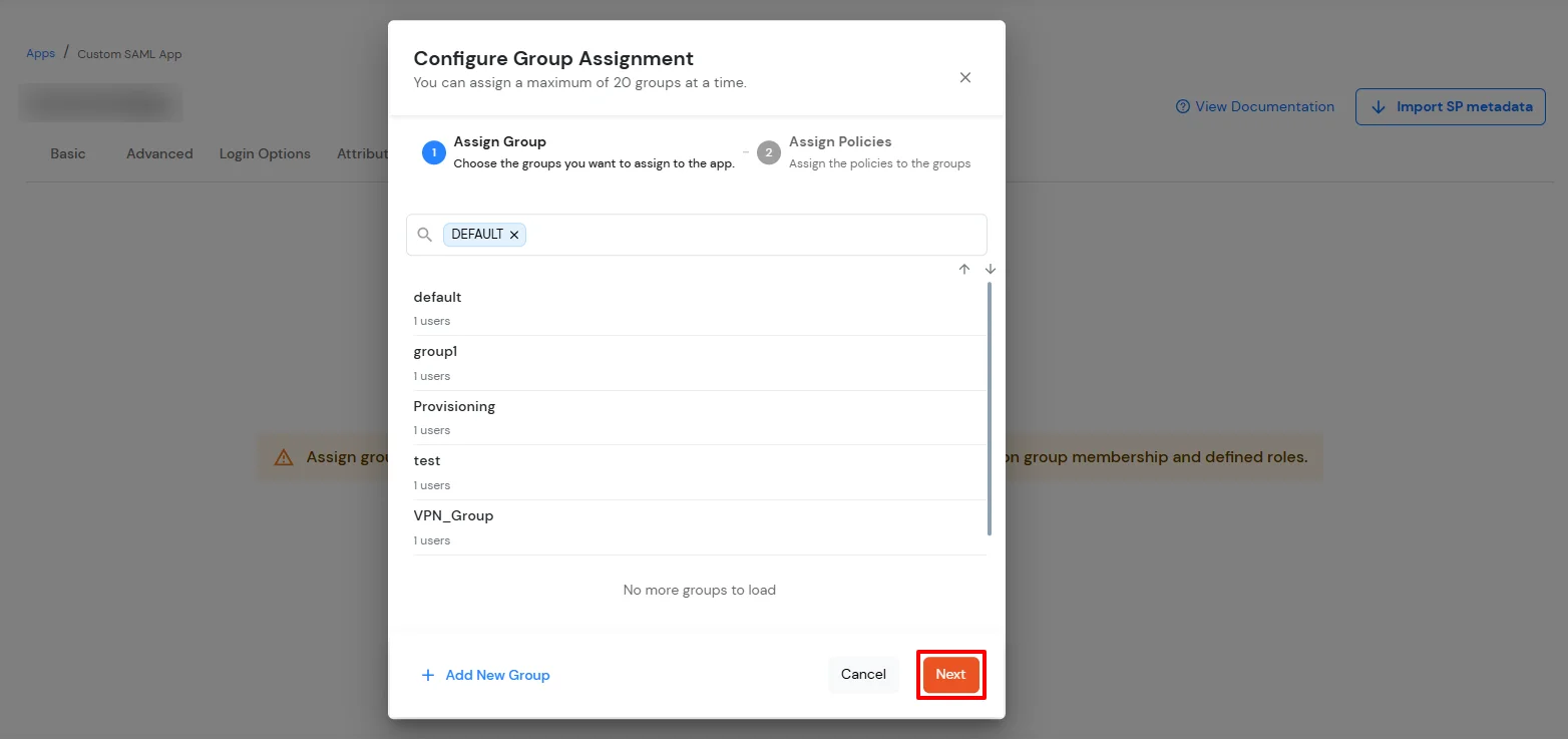 Configure GitHub Single Sign-On (sso) Select Default as group