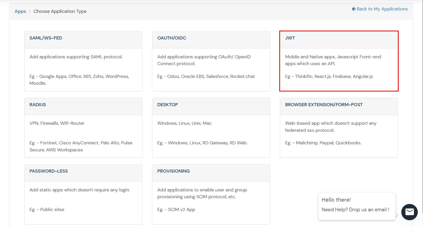 BigCommerce Passwordless Login choose JWT as app type