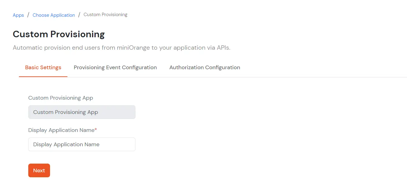 Custom Provisioning App - Enter App Nam